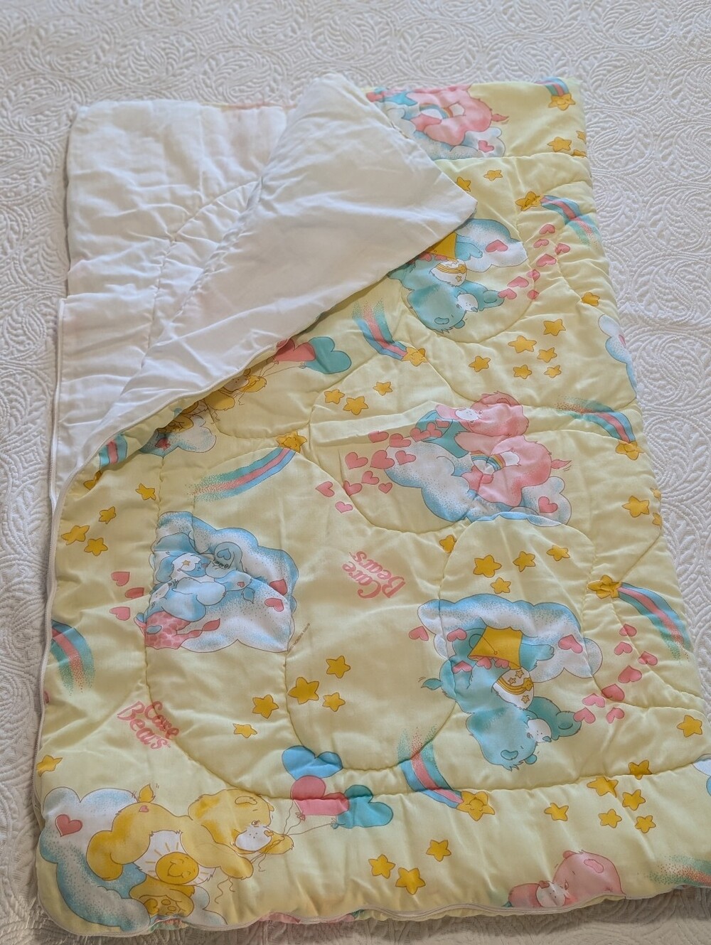 Care Bears Toddler Sleeping Bag 33x20 Vintage Full Zip Pastel 80's Cartoon